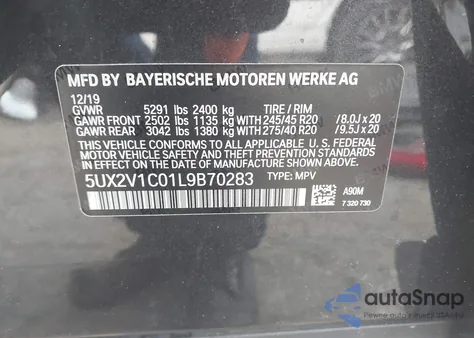 2020 BMW X4 xDrive30I from USA, damaged, VIN 5UX2V1C01L9B70283